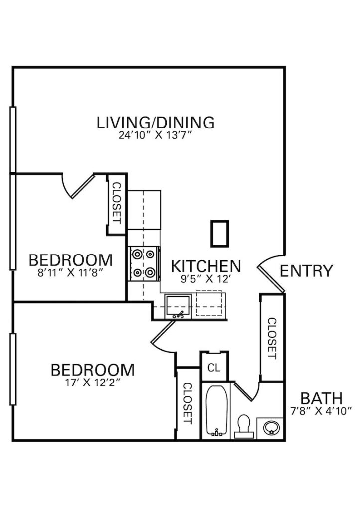 Spacious two-bedroom floor plan at Bella Vista apartments