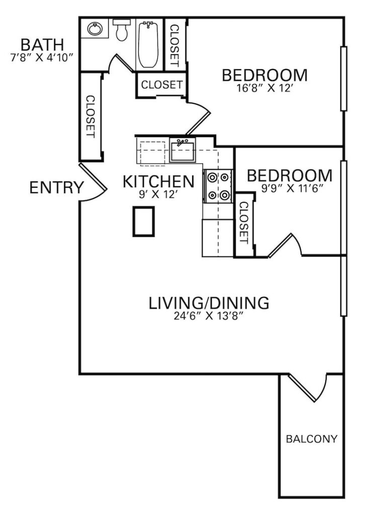 Floor plan at Bella Vista Apartments with two-bedrooms in Elizabeth, NJ apartments